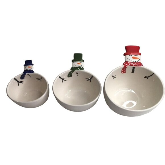 Nesting Snowmen Bowls Ceramic Holiday Spreaders Set Christmas Tree Santa Party - Picture 2 of 11